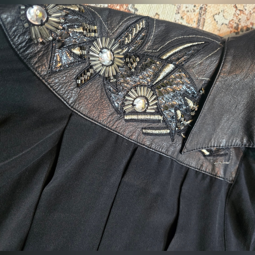 Vintage Western Cowgirl Silk Leather Snakeskin Button Up Blouse Size 8 Rodeo - Picture 3 of 10